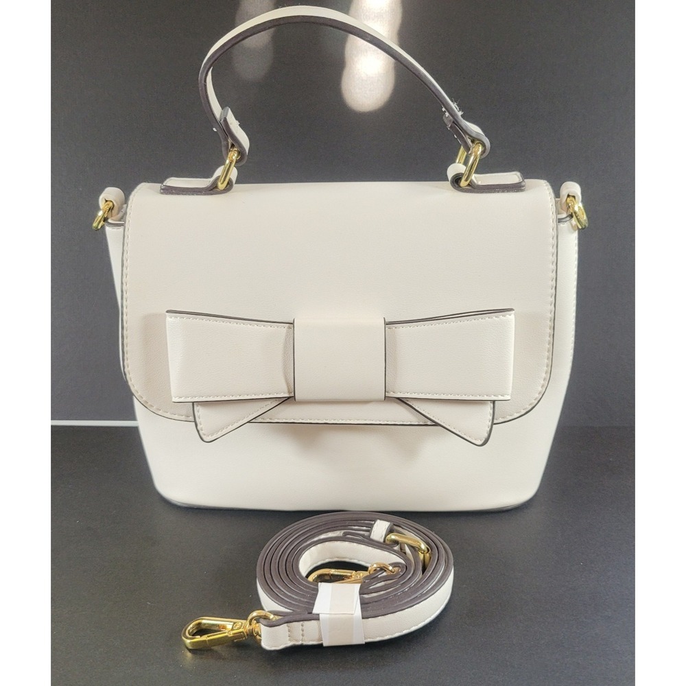 Charming Charlies NWOT Vegan Leather Purse White With Bow & Crossbody Strap
